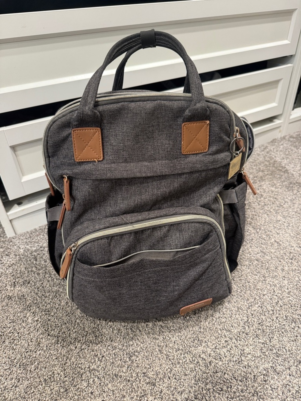 Versatile Gray Canvas Backpack Tote / Diaper bag